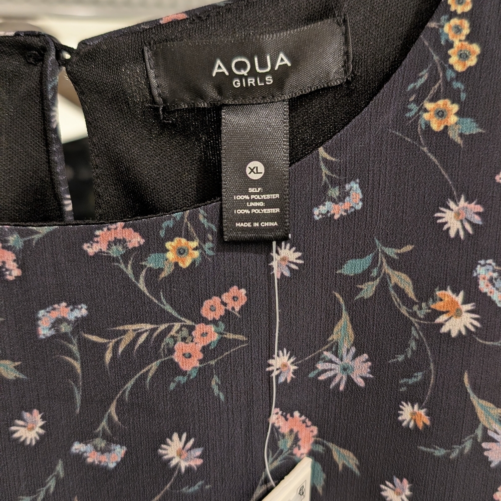 NWT Aqua Girls Black Floral Dress - Picture 3 of 5